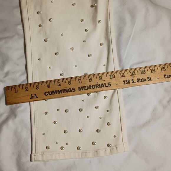 16P Pearled Straight-Leg Cream Jean Jegging Pants Isaac Mizrahi LIVE Easy Care - Picture 8 of 10